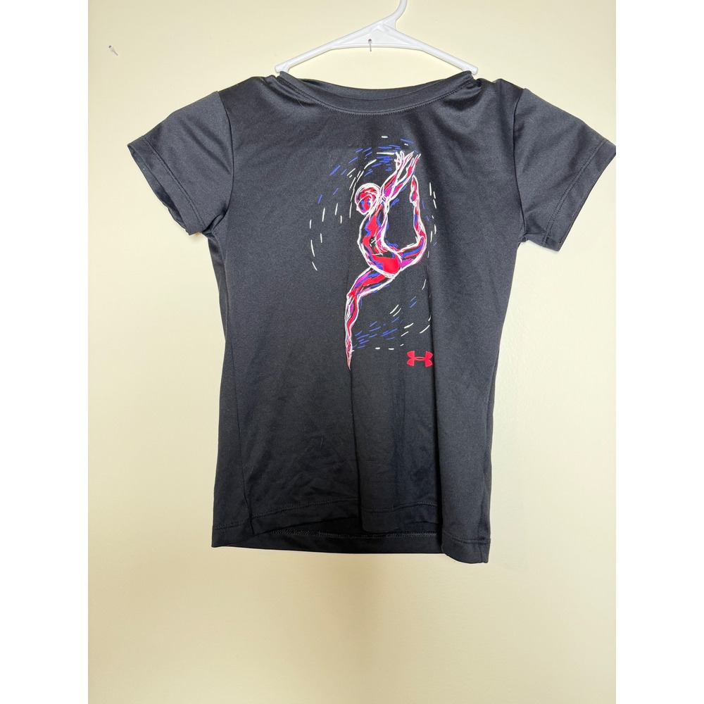 Under Armour Girls HeatGear Gymnastics Graphic T-Shirt Black Size 6X